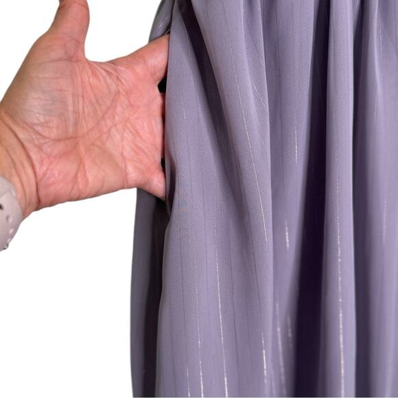 ModCloth Sunny City A-line Tie Neck Grey Dress Silver Sparkles Stripe Medium - Picture 6 of 11